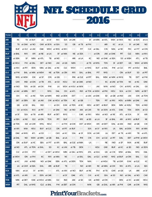Nfl Schedule Printable By Week