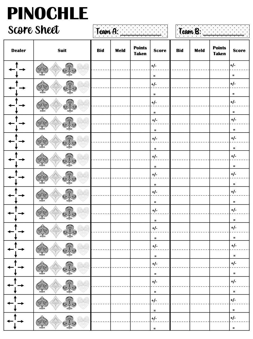 Free Printable Pinochle Score Sheets