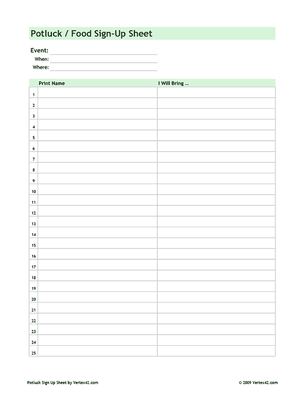 Free Printable Potluck Sign Up Sheet PDF Sign Up Sheets Printable 