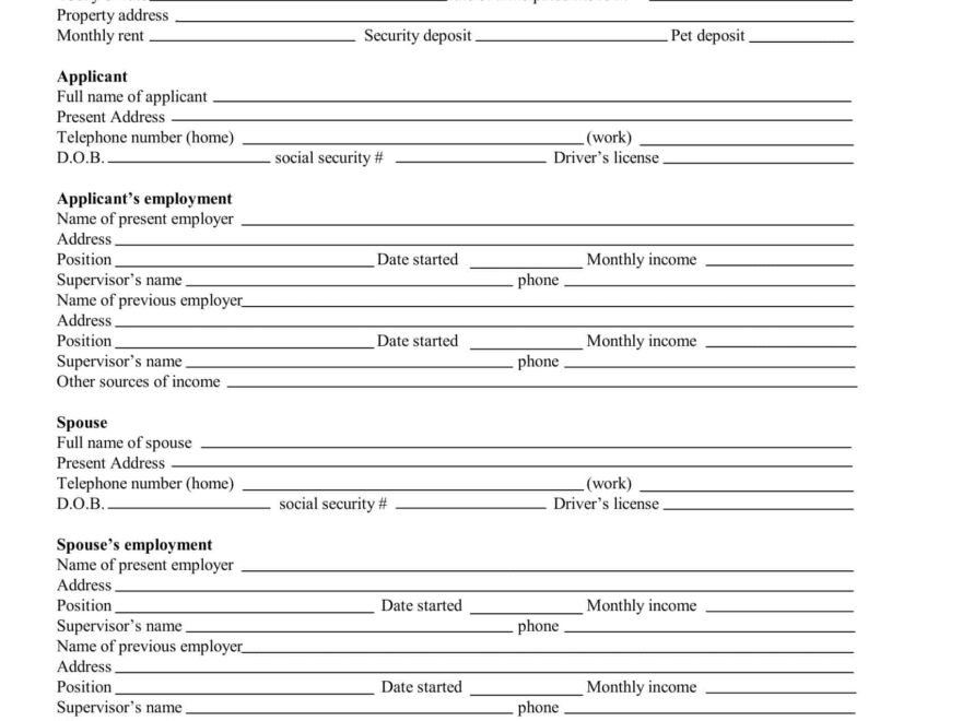 Free Printable Rental Application Form Templates Word PDF Simple
