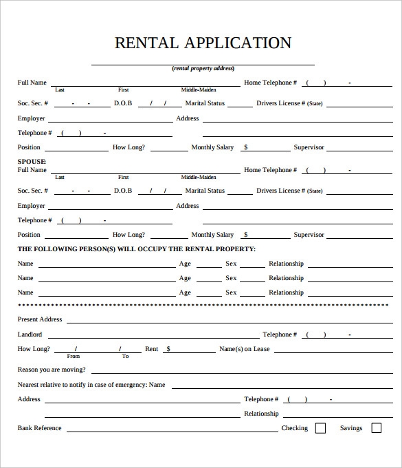 Free Printable Rental Application Forms