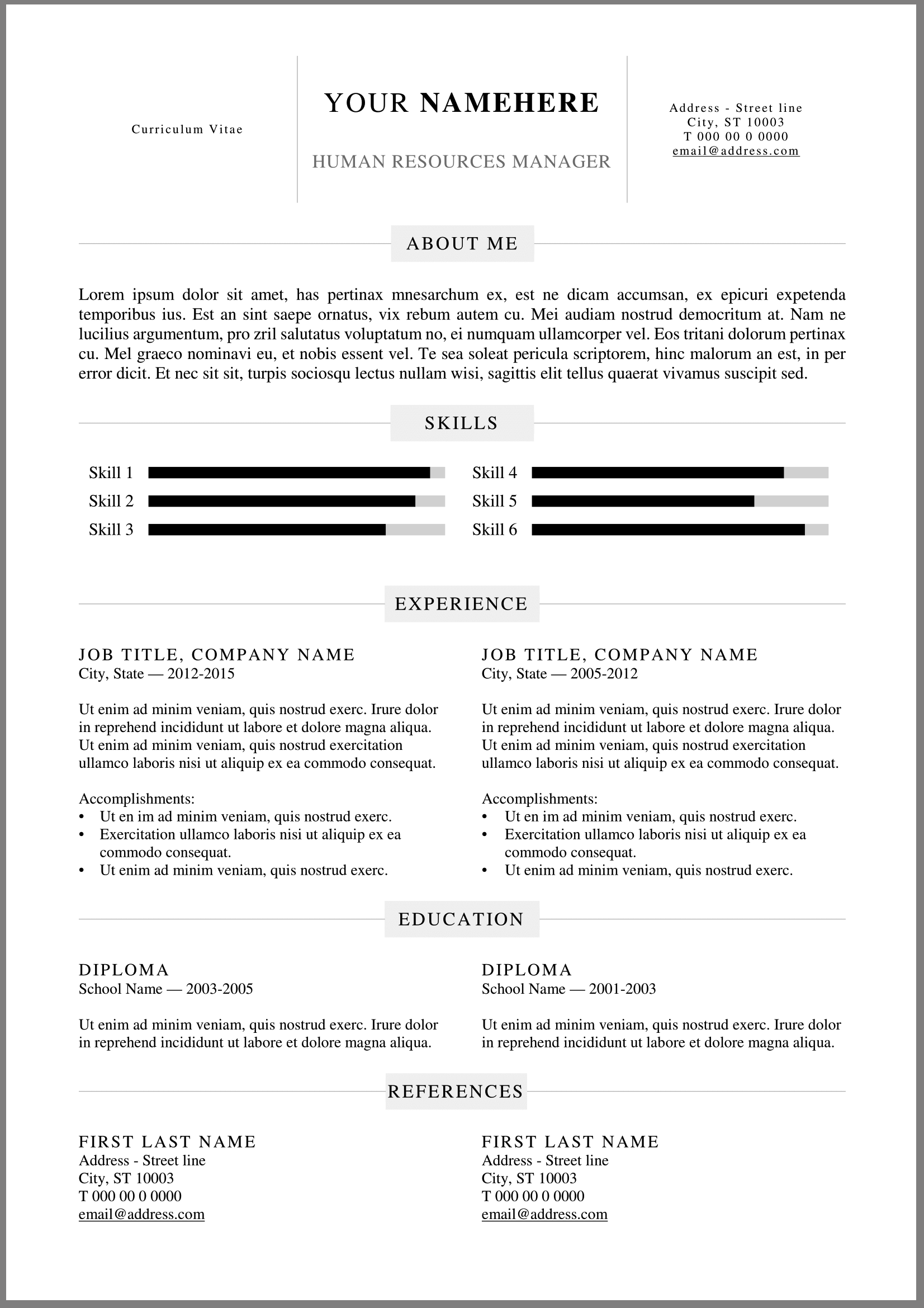 Free Printable Samples Of Resumes