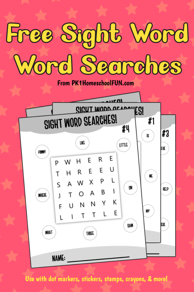 Free Printable Sight Word Word Searches PK1Kids