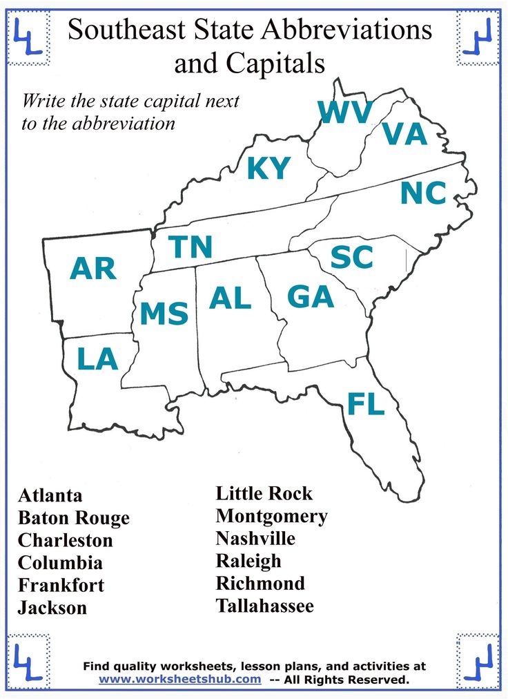 Free Printable Southeast Region States And Capitals Map Printable 