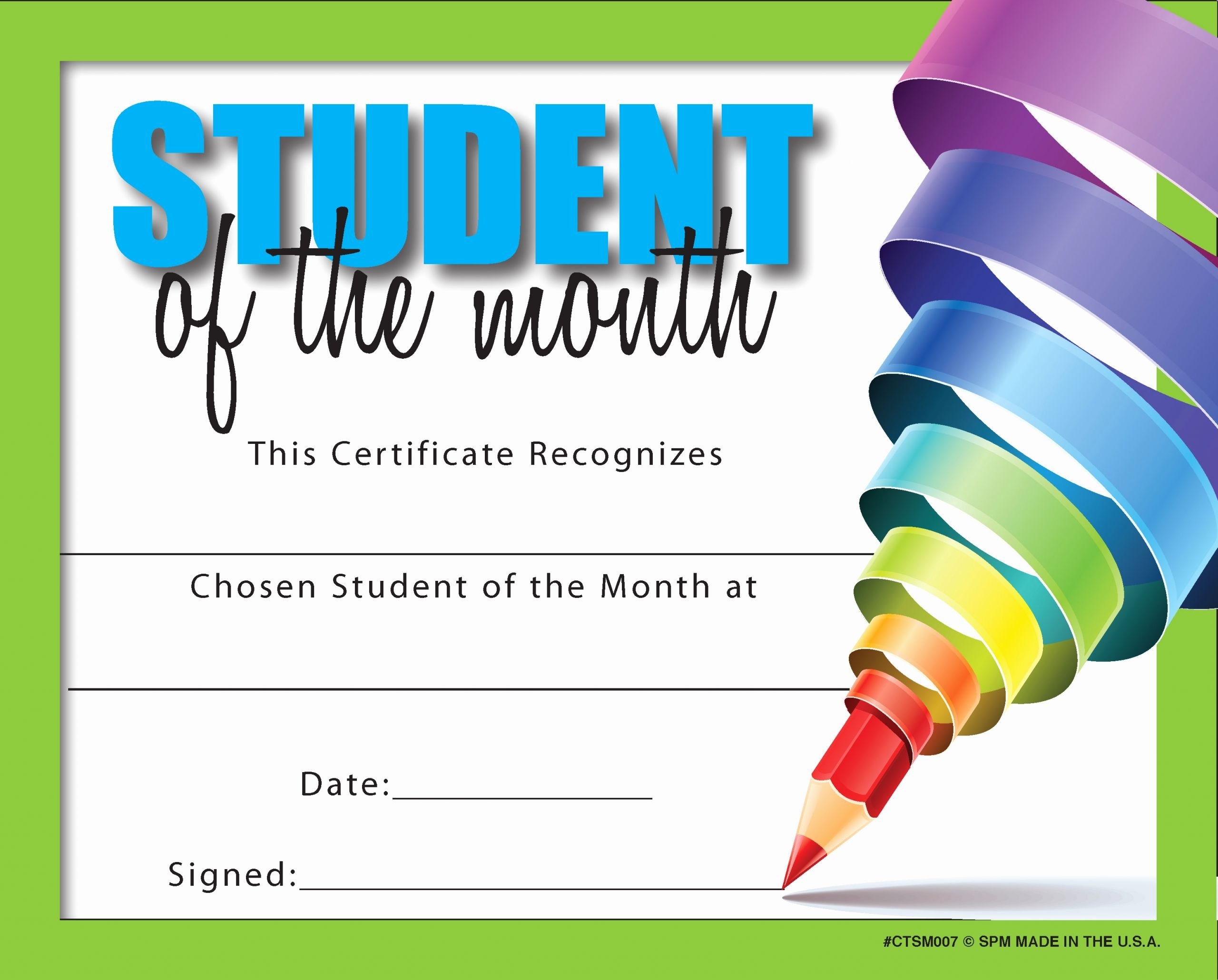 Free Printable Student Of The Month Certificate