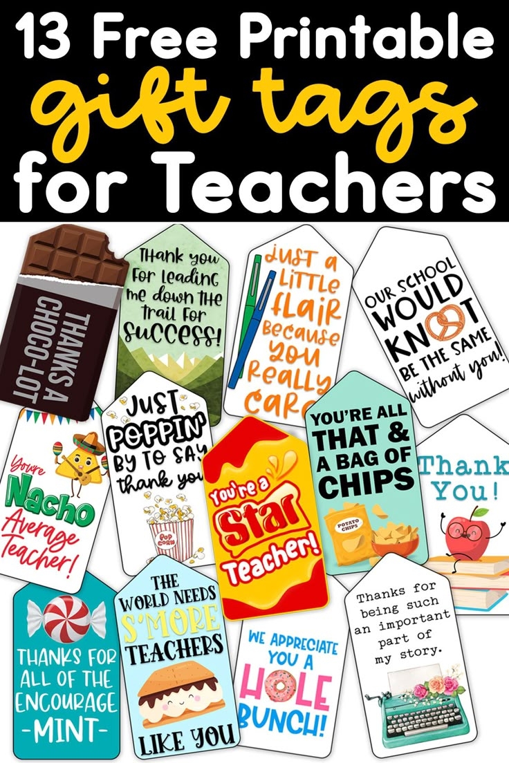 Free Printable Teacher Appreciation Tags For Easy DIY Gifts Teacher 