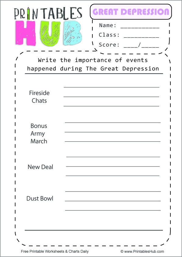 Free Printable The Great Depression Worksheets PDF Printables Hub