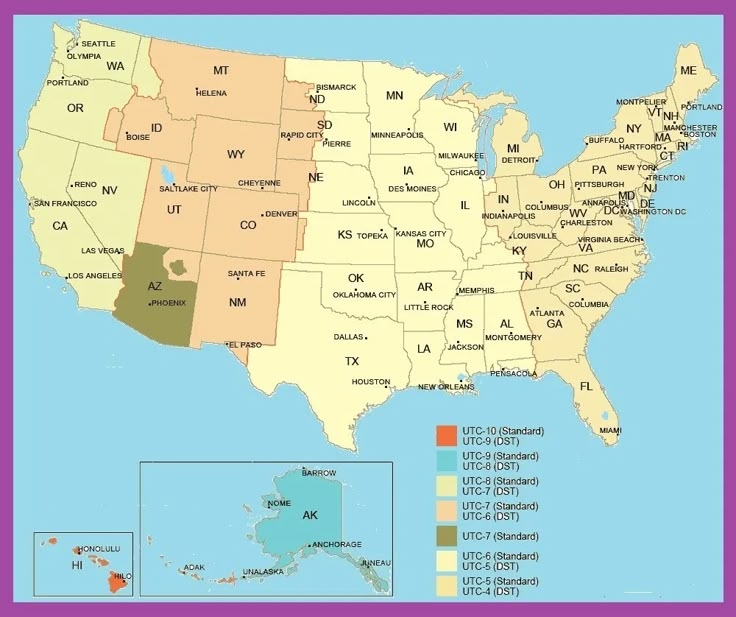 Free Printable Time Zone Map United States