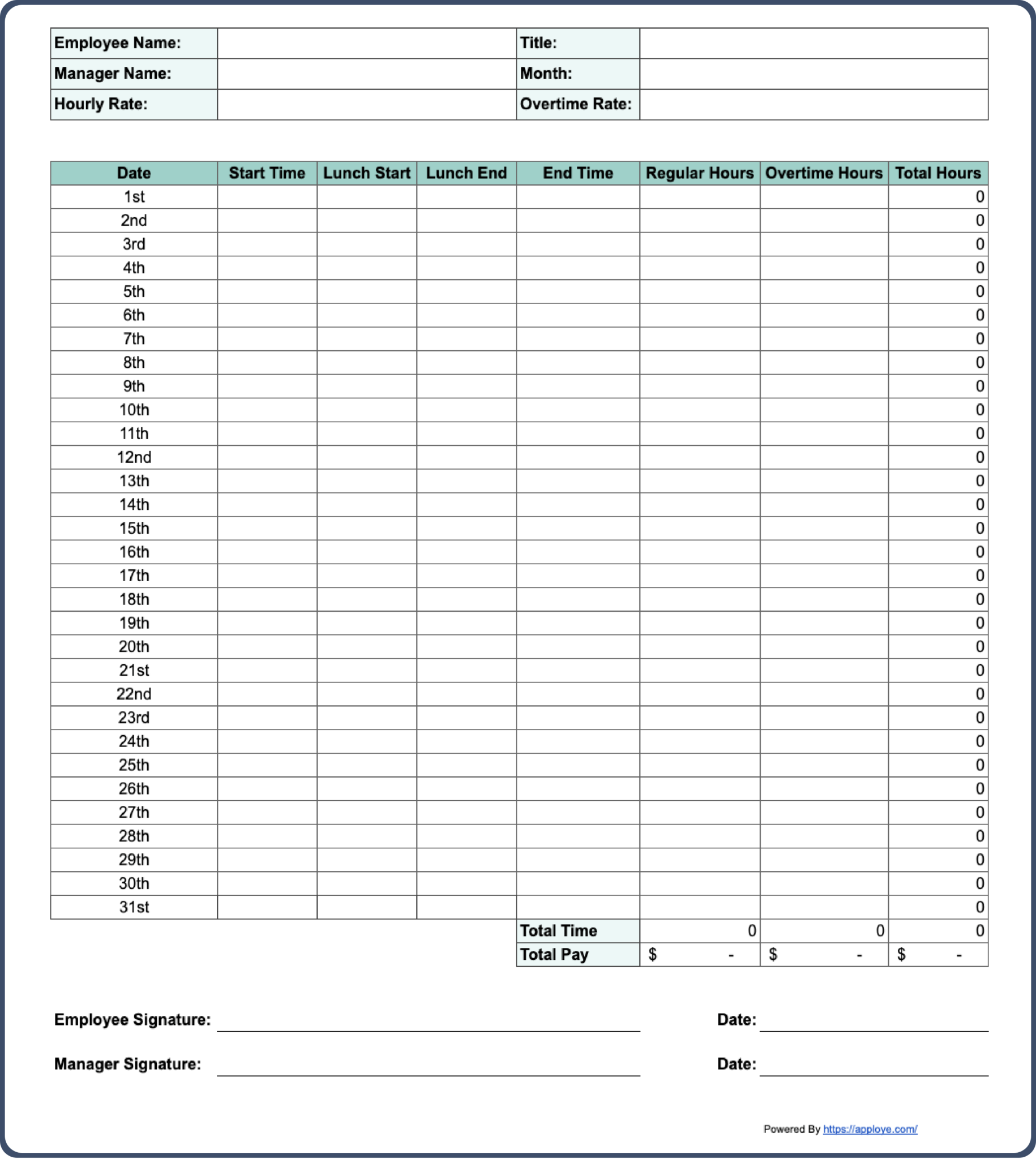 Free Printable Time Sheets Excel