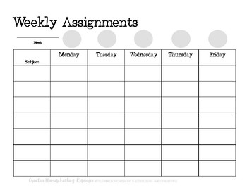 Free Printable Weekly Assignment Sheets Assignment Sheet Weekly 