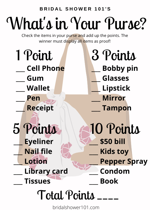 Free Printable What s In Your Purse Game For Bridal Shower Bridal 