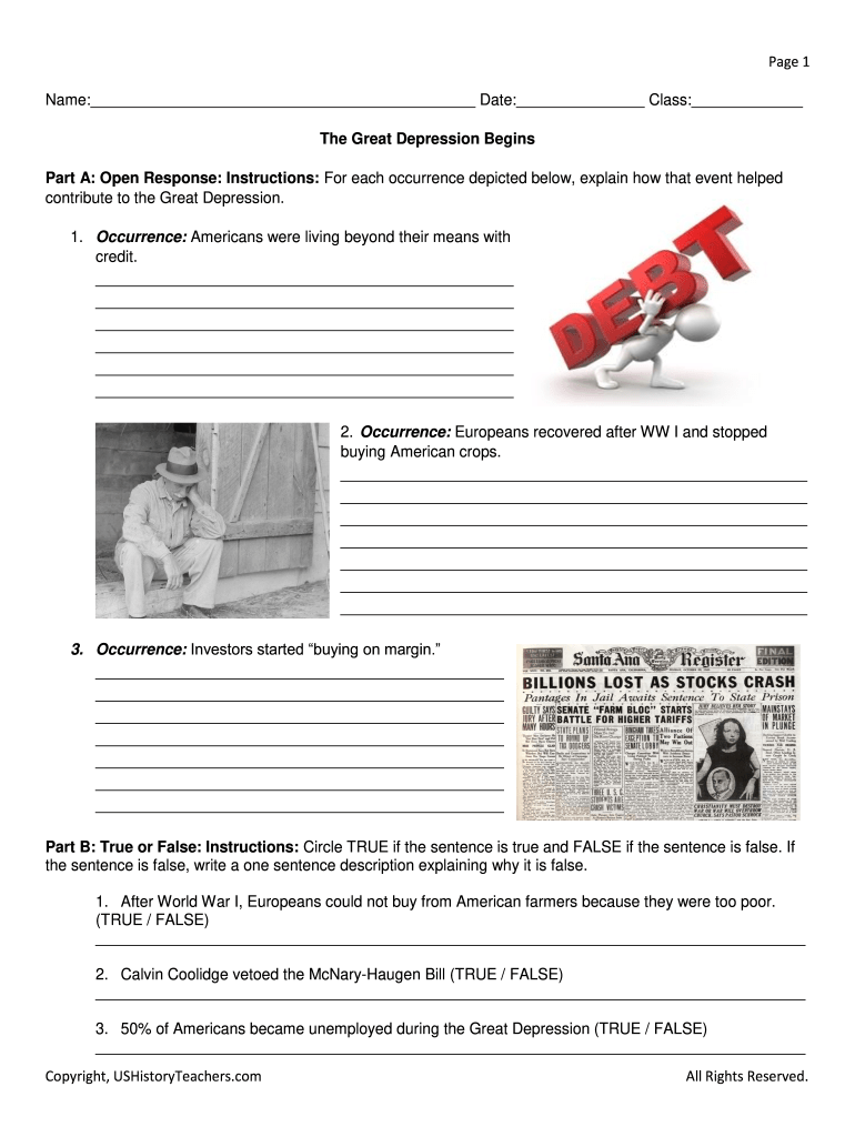 Free Printable Worksheets On The Great Depression