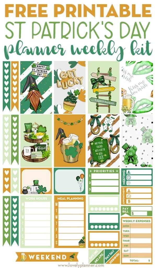 Free Saint Patrick 39 s Day Planner Stickers Weekly Kit Lovely Planner