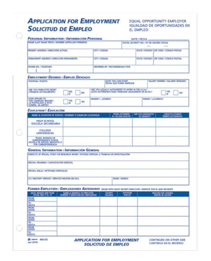 Free Spanish Job Application Printable Form Templates And Letter