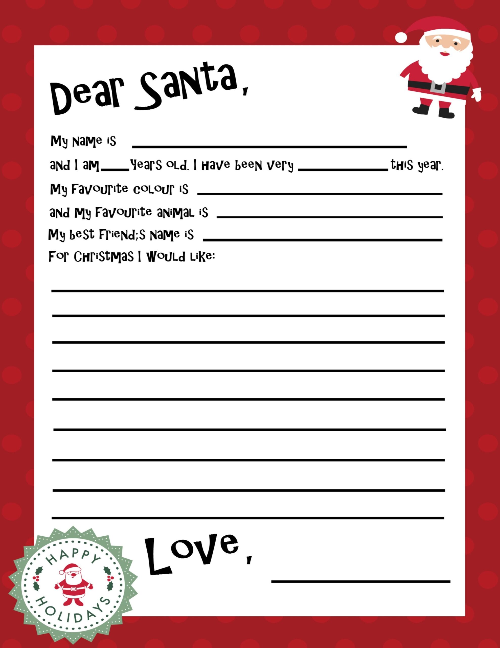 Free Template Letter From Santa Printable