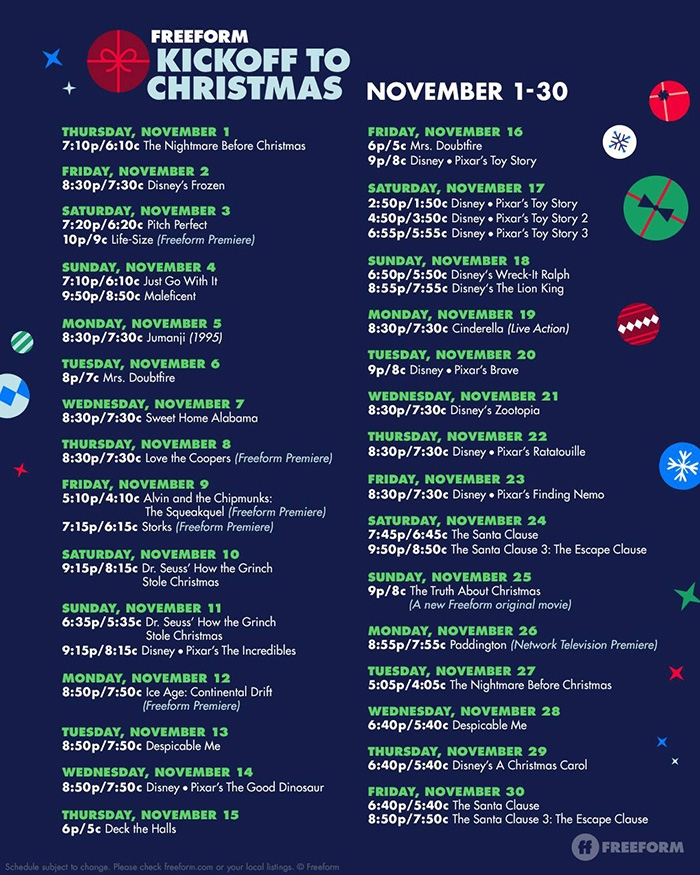 Freeform Schedule Christmas 2025 Alyssa Edments