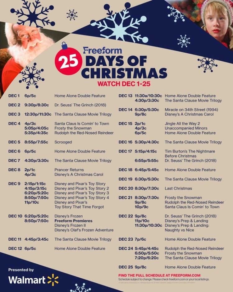 Freeform Schedule Christmas 2025 Alyssa Edments