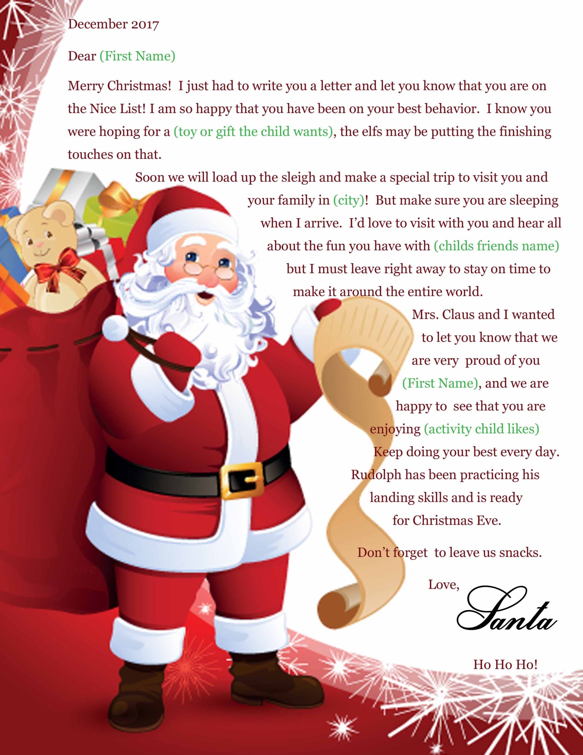 From Santa Letter Template Free Printable USE EDU PL