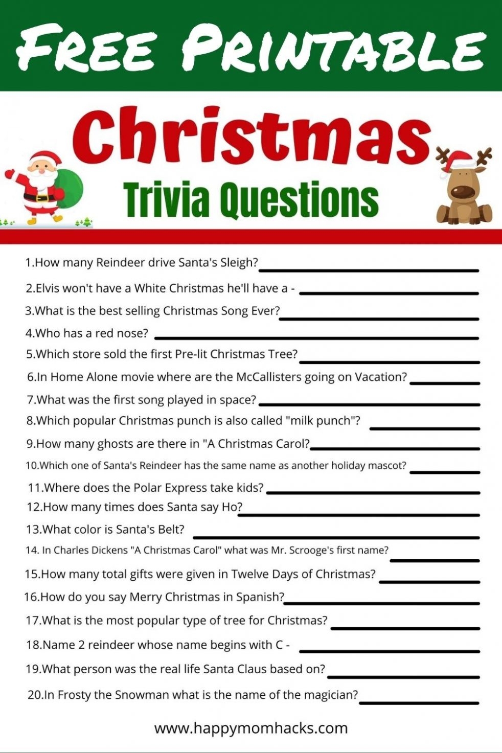 Fun Family Christmas Quiz Questions Answers Free Printable Happy 
