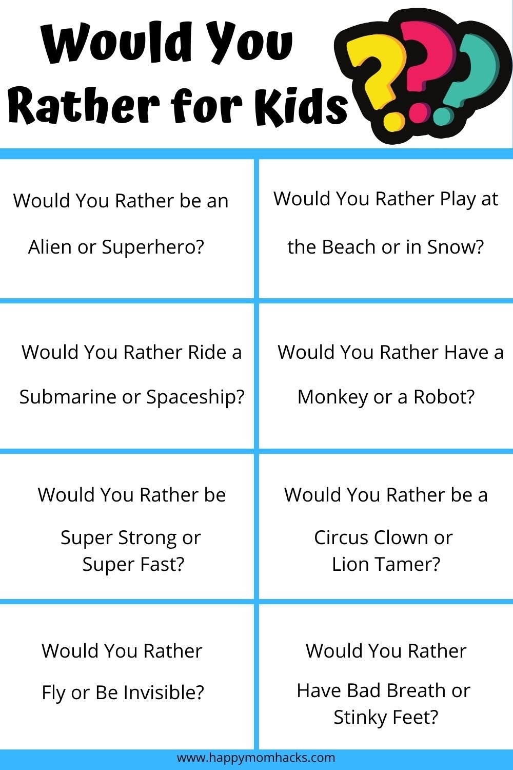 Funniest Would You Rather Questions For Kids PDF Free Printable Happy 