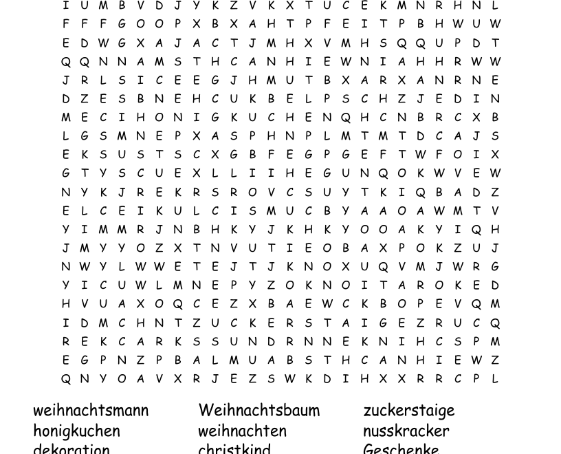 German Christmas Words Word Search WordMint