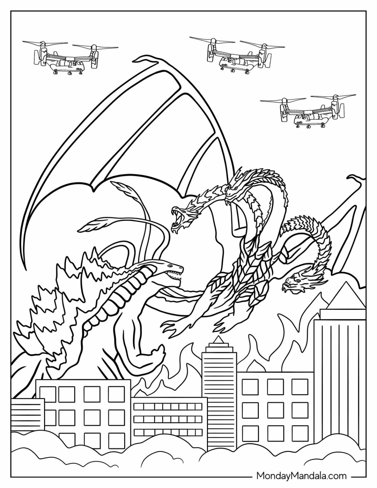 Godzilla Vs King Ghidorah Coloring Pages Coloring Pages