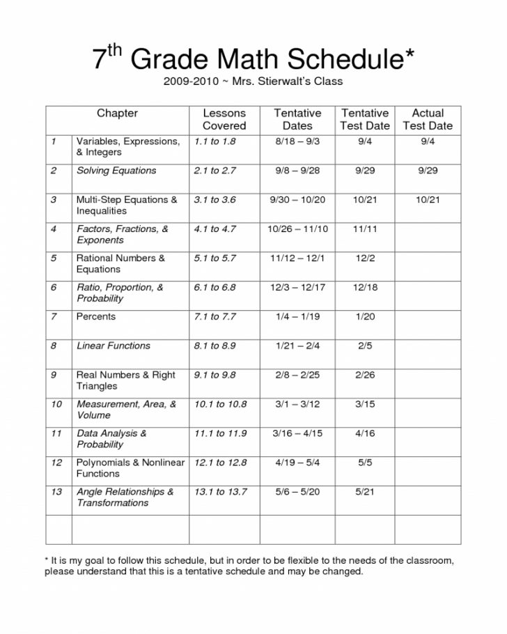 7Th Grade Math Test Printable