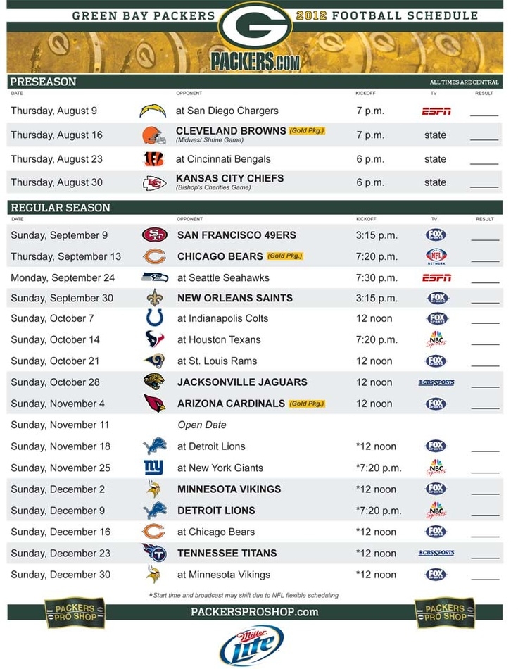 Green Bay Packers Schedule 2024 Printable Printable Budget Sheets