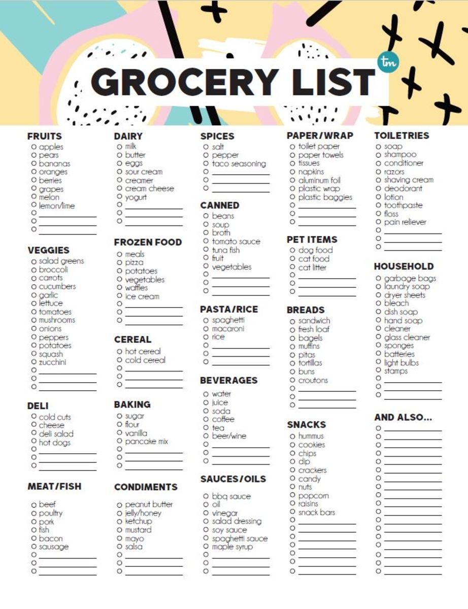 Grocery List By Category Printable