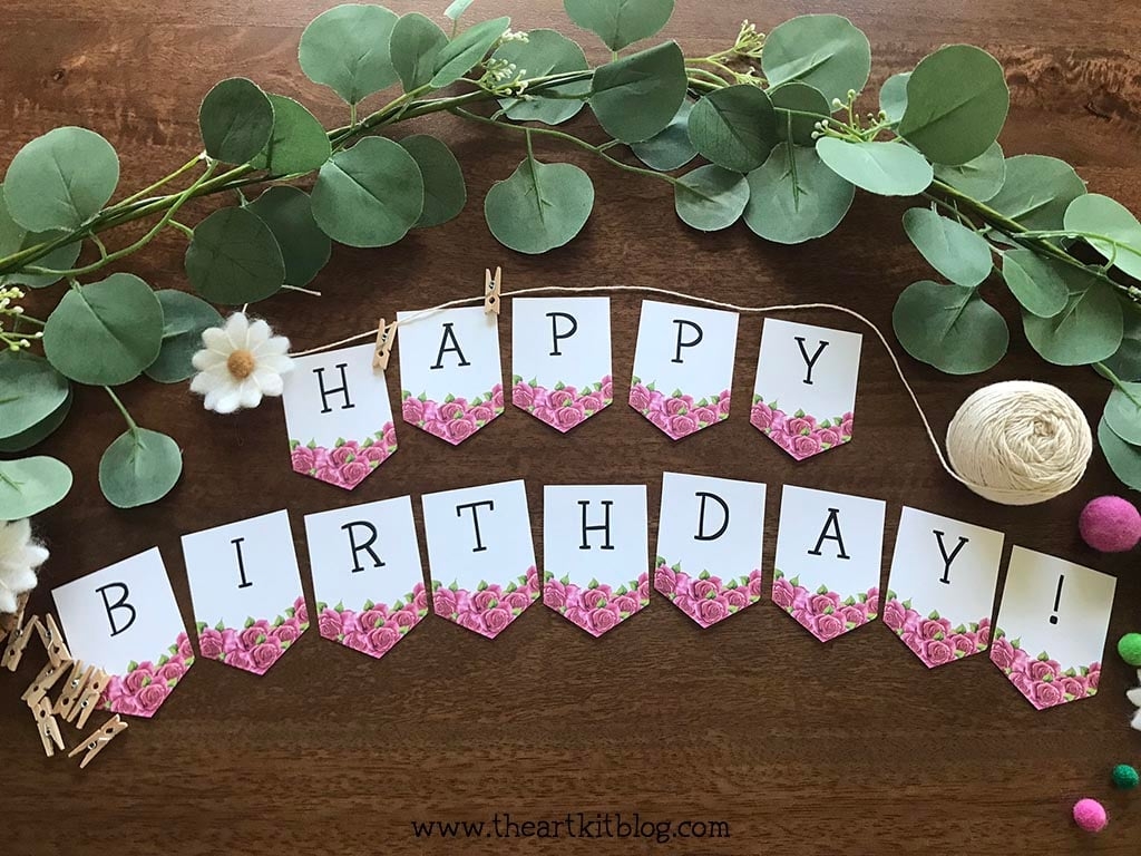 Happy Birthday Banner With Pink Roses FREE PRINTABLE The Art Kit