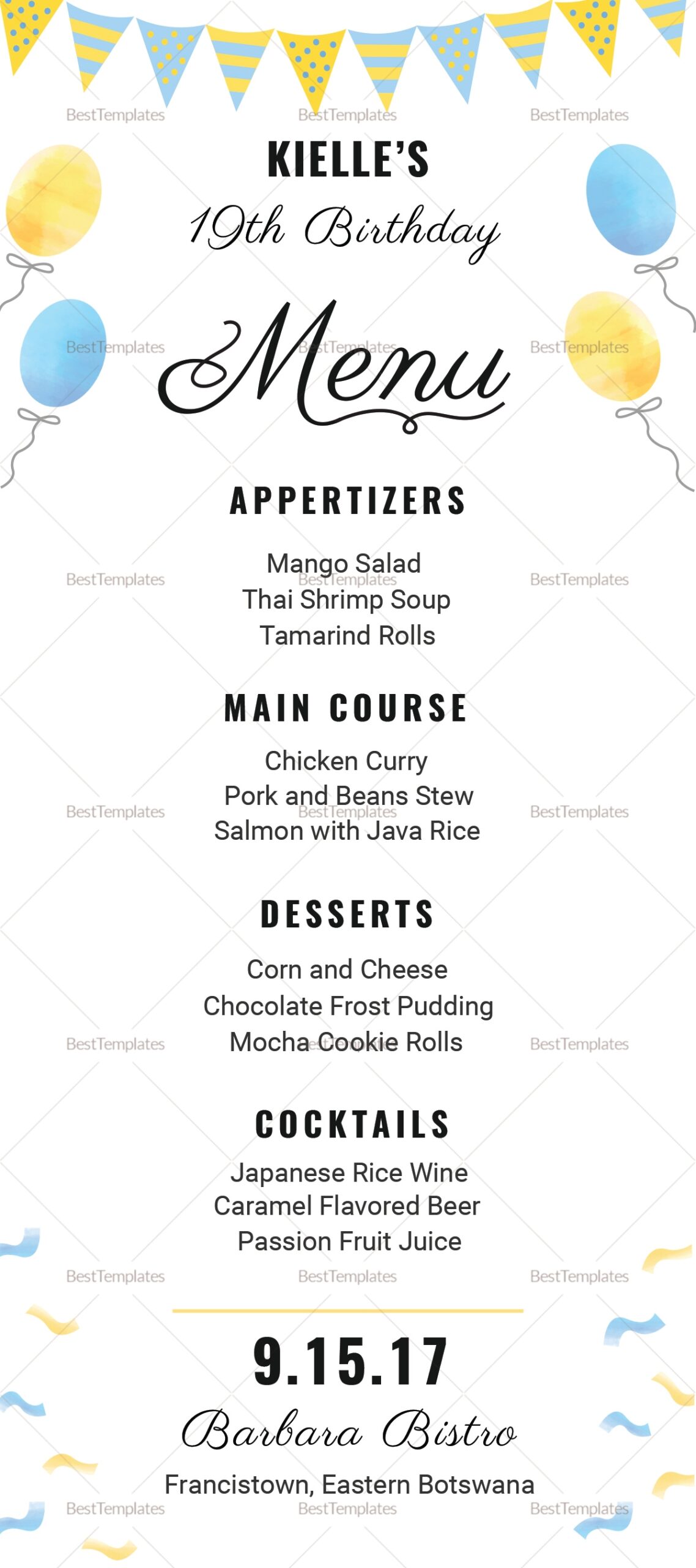 Happy Birthday Menu Design Template In PSD Word Publisher 