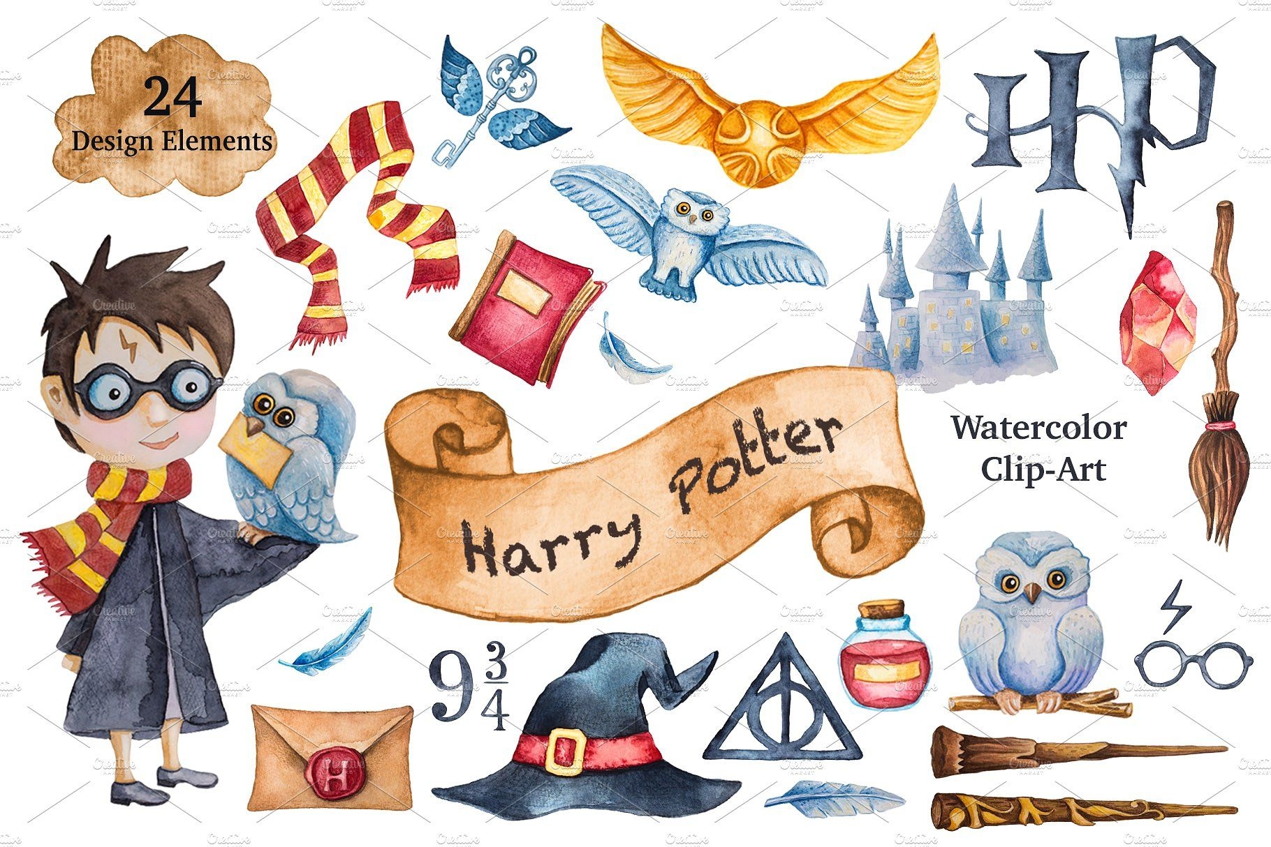 Harry Potter Watercolor Clip Art By Elena Schweitzer On creativemarket 