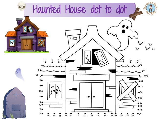Haunted House Dot To Dot Halloween Printable Treasure Hunt 4 Kids