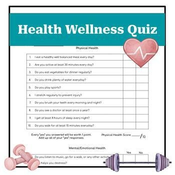 Health Wellness Quiz By Bright Light Teacher TPT