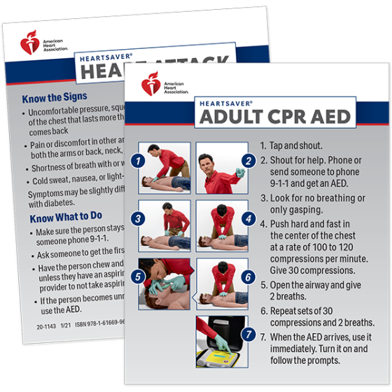 Heartsaver Adult CPR AED Wallet Cards AHA