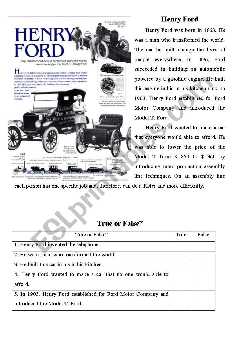 Henry Ford ESL Worksheet By Advokat1794