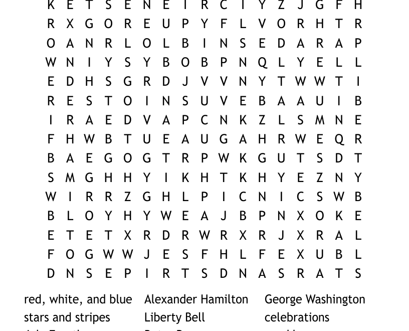 Independence Day Word Search Free Printable Templates