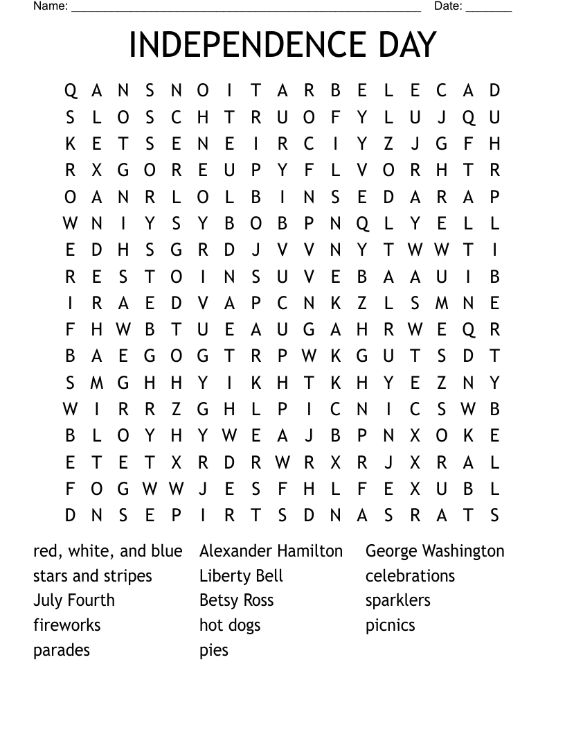 Independence Day Word Search Free Printable Templates