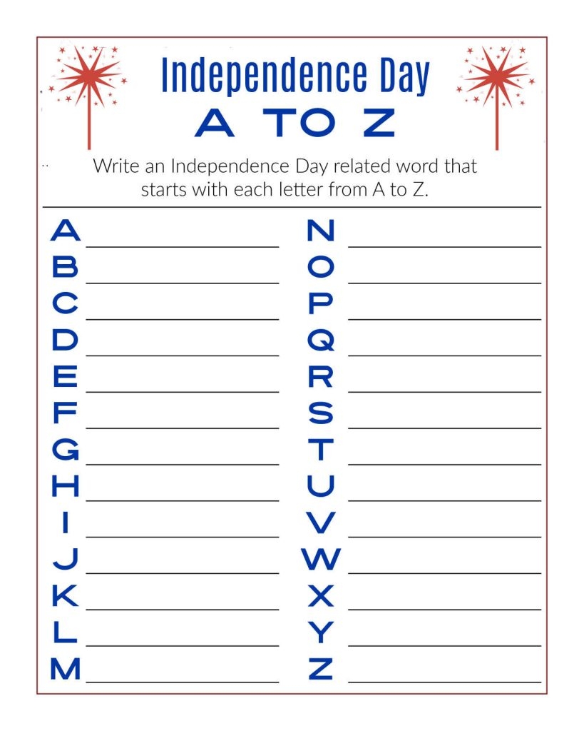 Independence Day Word Search Free Printable