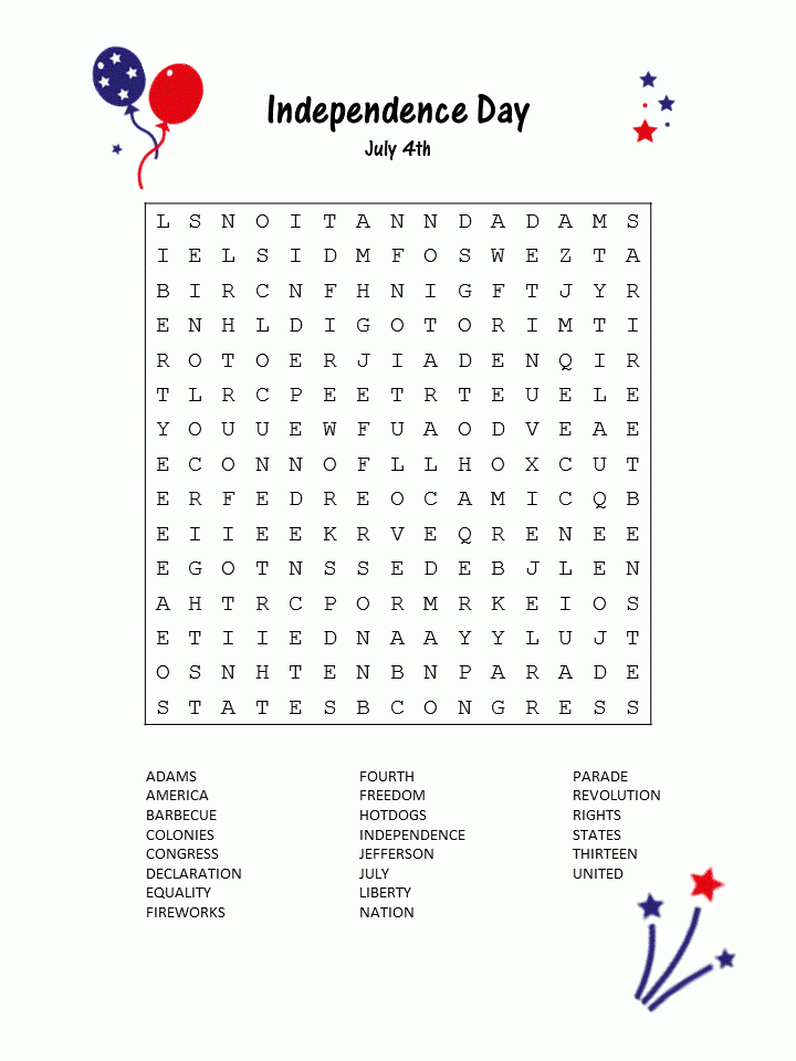 Independence Day Word Search Printable