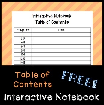 Interactive Notebook Table Of Contents Printable