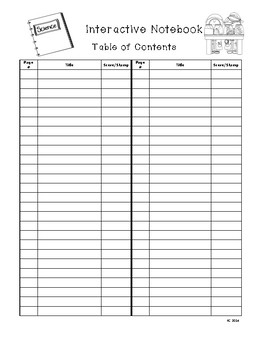 Interactive Notebook Table Of Contents Handout Version 2 By Kelly Coombe