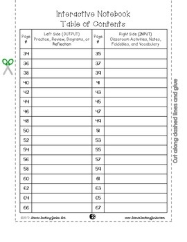 Interactive Notebook Table Of Contents Pages FREEBIE For ALL Subjects 
