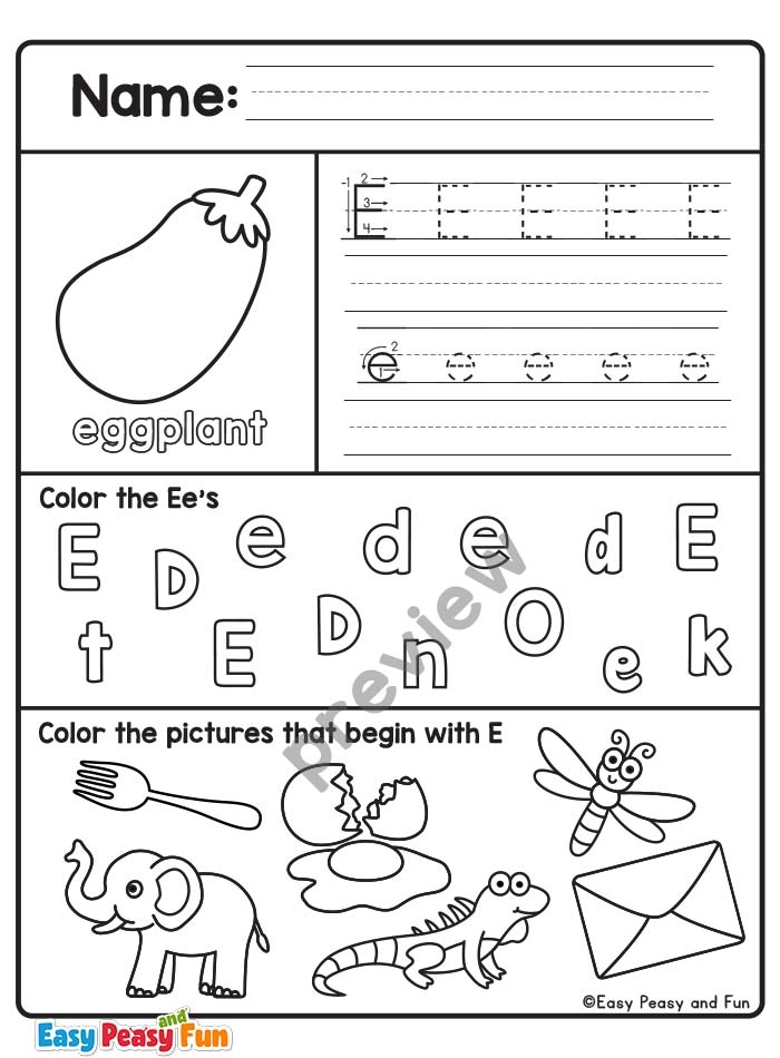 Letter E Worksheets For Preschool And Kindergarten Project DIY Hub