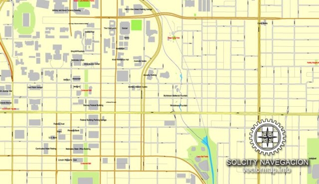 Lincoln Nebraska US Printable Vector Street Map City Plan Full 