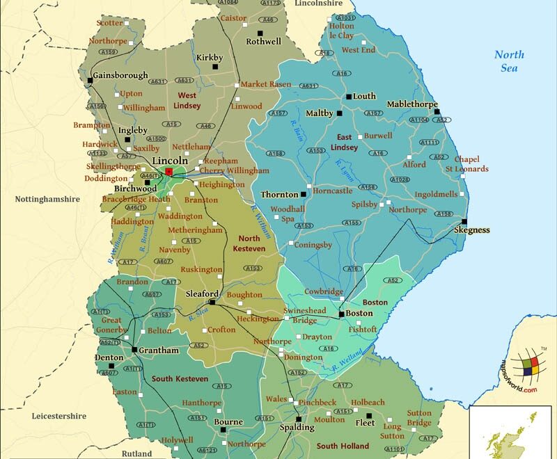 Lincolnshire County Map Map Of Lincolnshire County England UK