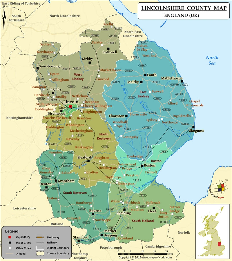 Lincolnshire County Map Map Of Lincolnshire County England UK