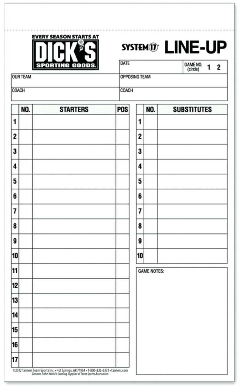 Little League Lineup Template