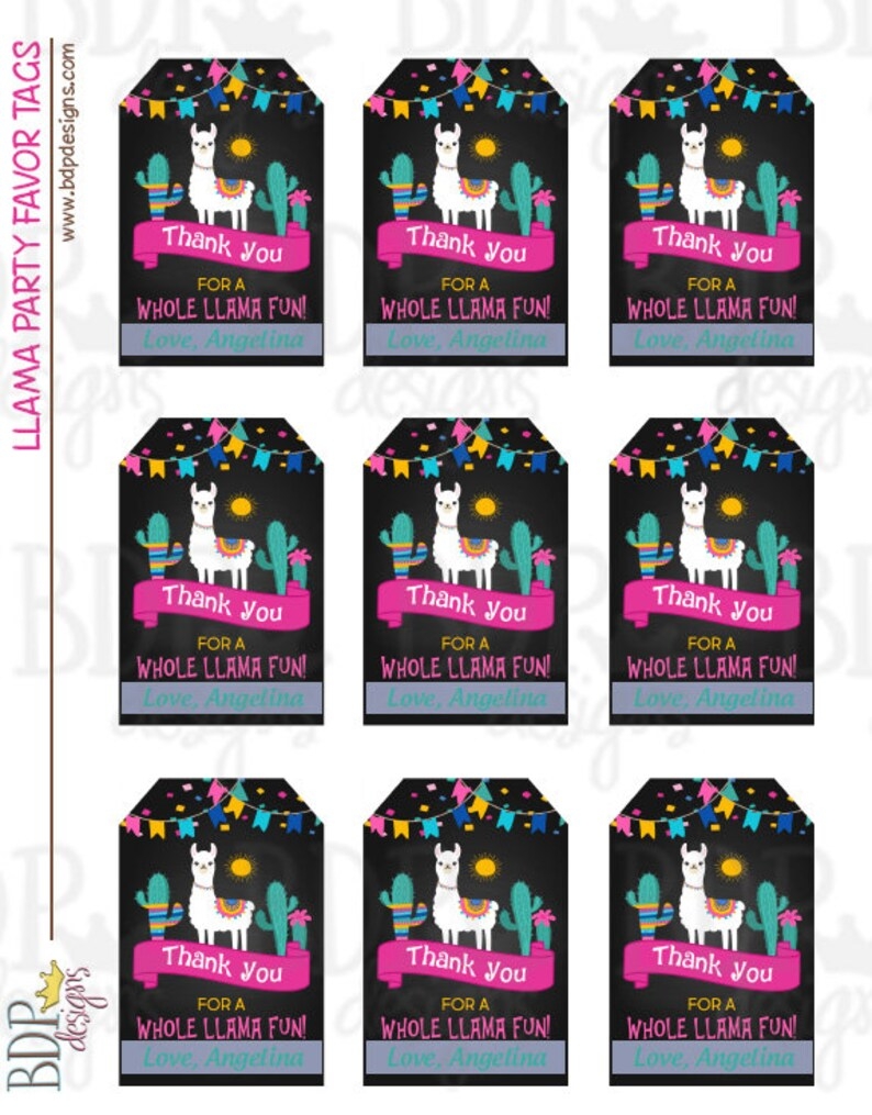Llama Favor Tags Llama Thank You Tags Llama Birthday Party Etsy
