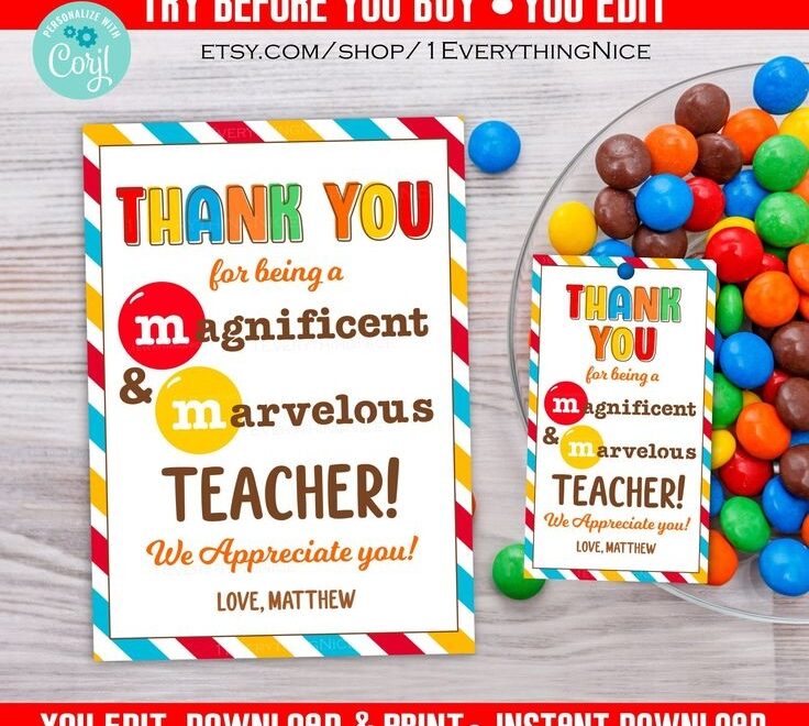 Magnificent Marvelous Teacher Appreciation Card And Tag Teachers Staff